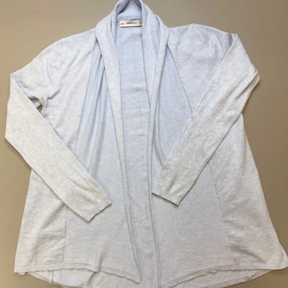 Zara Knit Cardigan Womens Small Light Baby Blue Open Draped Front Sweater - Picture 3 of 7
